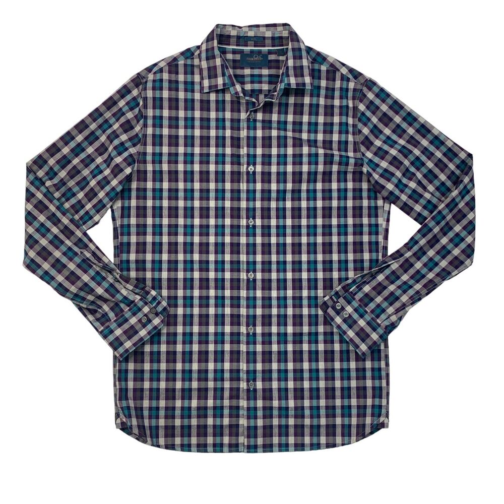 Fairlane Shirt Mens LT Large TALL Blue Purple Plaid Non Iron Stretch Cotton